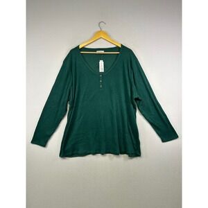 Cozy Plus Size Maurices Women 3X Green‎ Ribbed Henley Sleep Top Long Sleeve NWT